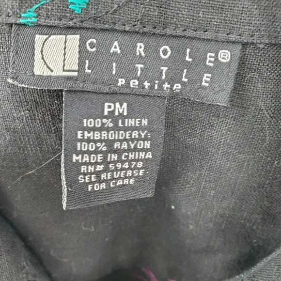 Carole Little Petite Embroidered Linen Jacket Black Size PM - Picture 11 of 13